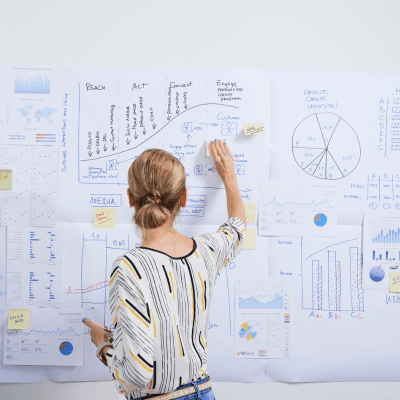 Business owner working with marketing team